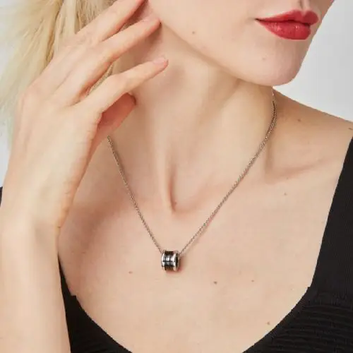 bvlgari宝格丽慈善款项链男女通用纯银镶嵌黑色陶瓷正品送女友