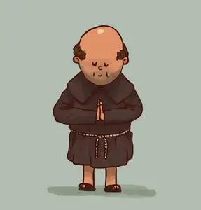 祈祷的秃头和尚照片