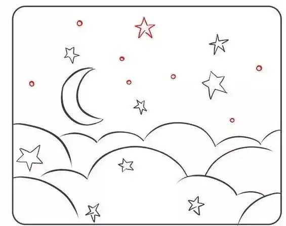 儿童简笔画-夜空的绘画步骤
