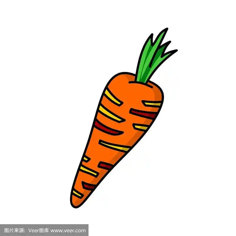 胡萝卜卡通彩色平面矢量食物插图装饰和设计上孤立的白色背景