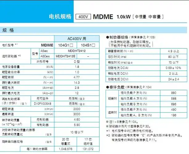 松下伺服电机驱动器1000w套装 mdme102gch mddht3530e