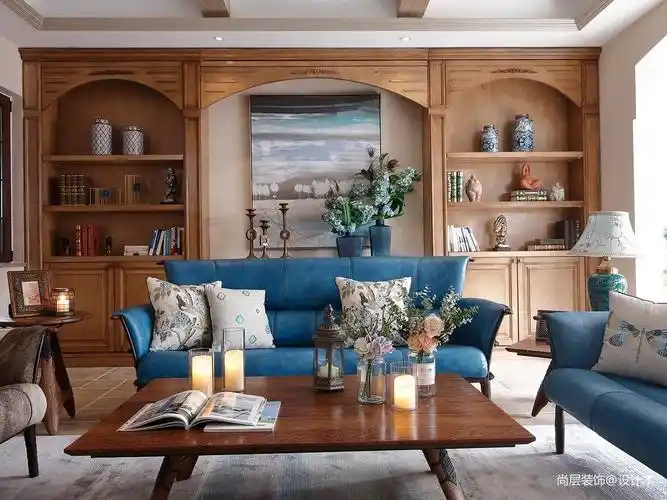 观山悦独栋别墅装修设计案例美式混搭风客厅美式经典客厅设计图片赏析