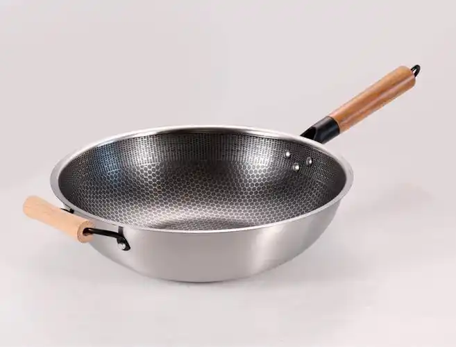 2020新款304不锈钢炒锅不粘锅无烟锅木柄煤气灶电磁炉通用