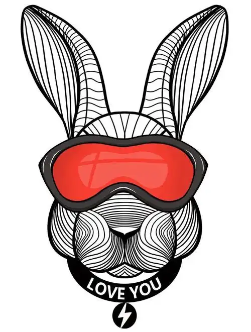 3d线条兔子插画潮流艺术潮牌t恤图案设计