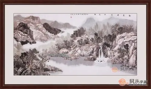 沈兆祥四尺横幅山水画作品隔岸峰峦雨过新