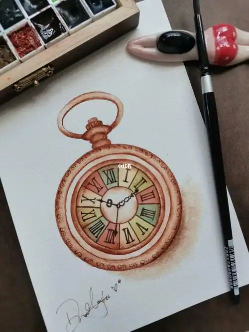 复古怀表钢笔淡彩每日一画