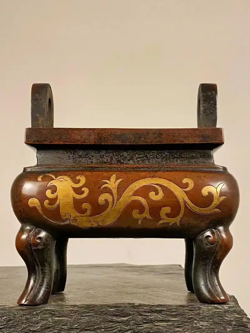 四足双耳紫铜方炉