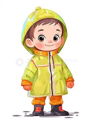 穿着防水服的可爱男孩手绘卡通人物图片