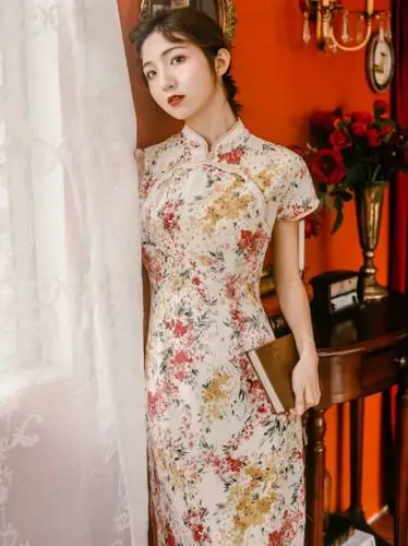 《金粉世家》国风新款印花少女双襟旗袍显瘦连衣裙子