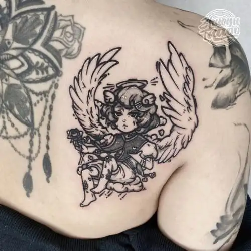 哈尔滨纹身  #杭州纹身#天使纹身 #黑白纹身 #暗黑纹身