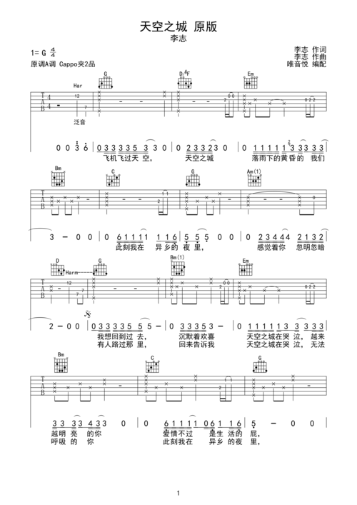 李志《天空之城》原版吉他谱-虫虫吉他:www.ccguitar.cn