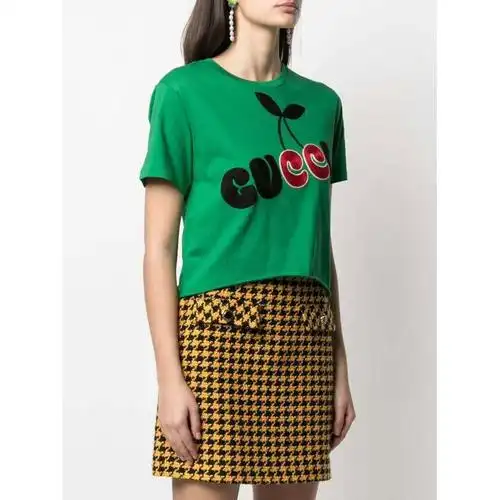 【包邮包税】gucci/古驰 古琦女装 时尚百搭 女士绿色棉质短袖t恤