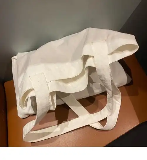 月亮船 原创自制白色帆布包简约百搭布袋女韩版纯色单肩包