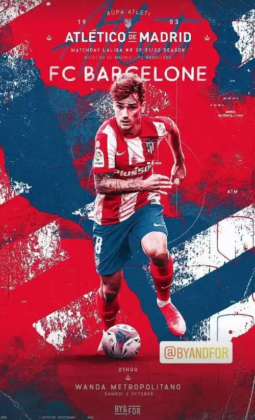 对阵老东家巴塞罗那格列兹曼赛前发布个人海报