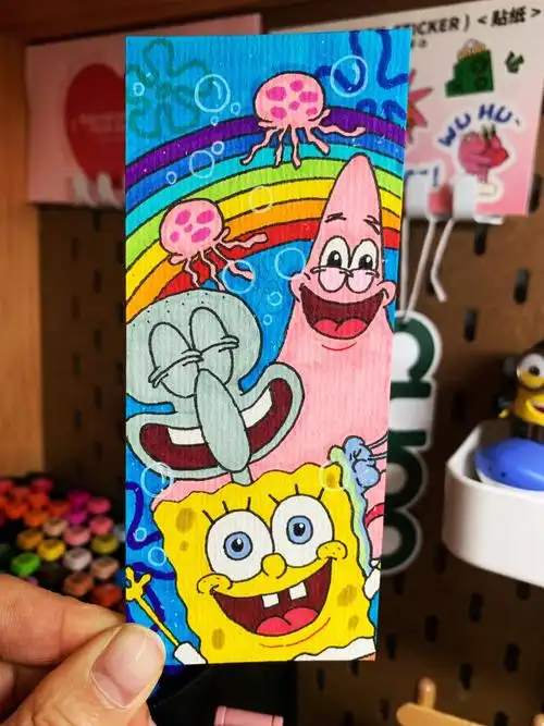 自制海绵宝宝书签附线稿马克笔手绘