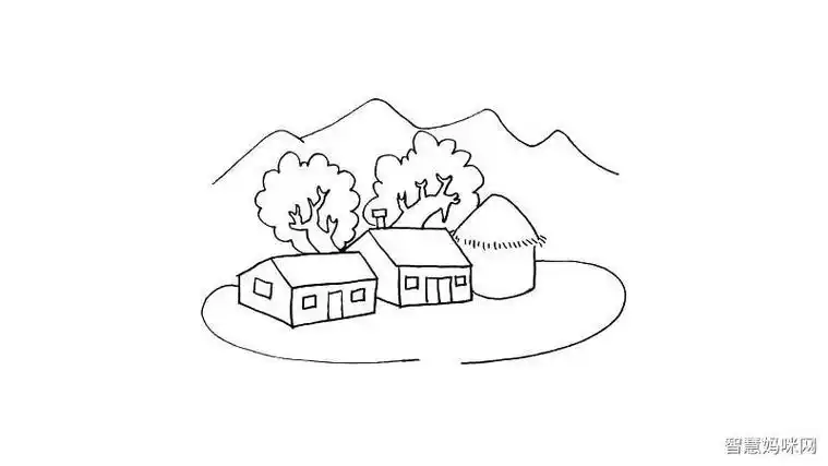 乡间小院风景简笔画