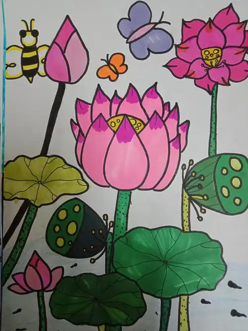 四年级美术课堂《美丽的荷塘》作品展播