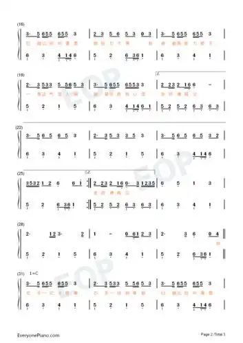 下山-简单版双手简谱预览2-钢琴谱文件(五线谱,双手简谱,数字谱,midi