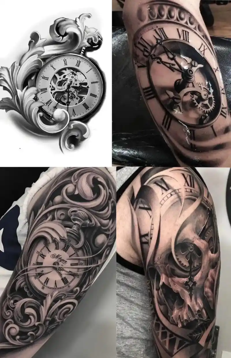贵阳纹身-写实文身手稿素材-时钟90.