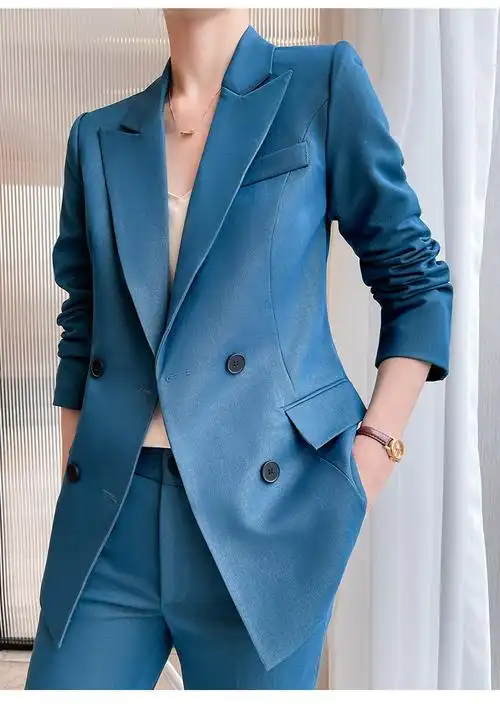 蓝色西装女秋季套装气质小个子夏职业装干练女神范小西服外套春秋