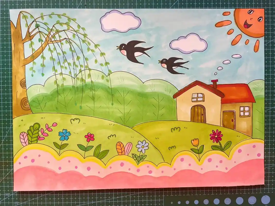 春天主题画春天来了万物复苏鸟语花香太美丽了