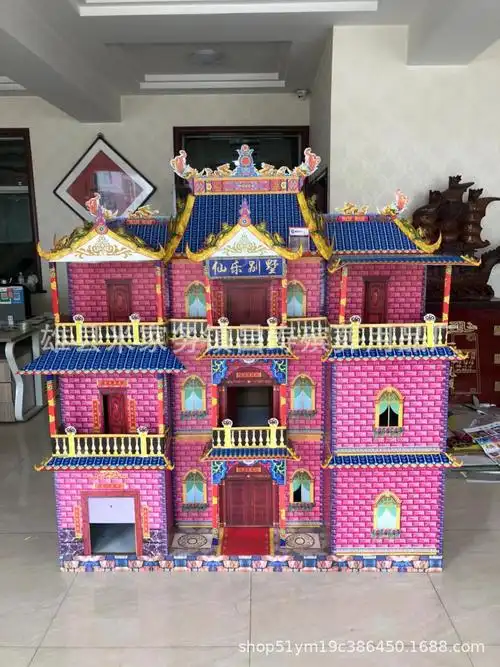 殡葬用佛教祭祀 批发纸活纸扎新款加厚a级瓦楞纸仙乐别墅楼房灵屋