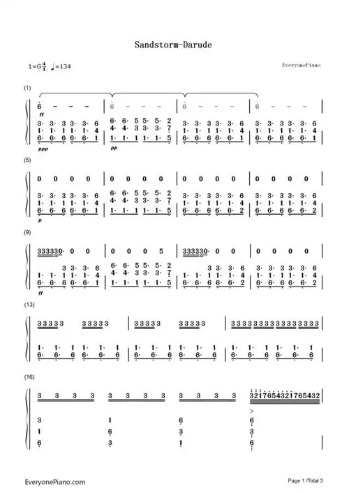sandstorm-darude双手简谱预览1