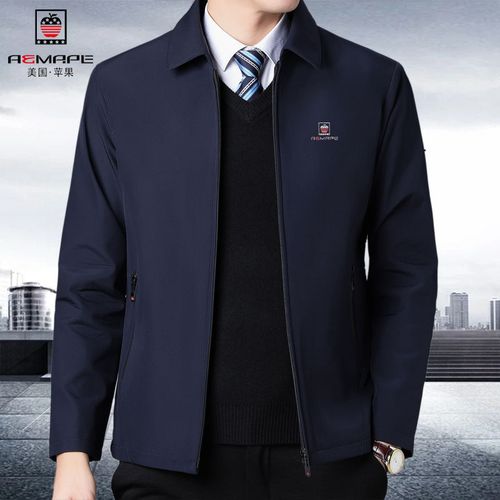 美国苹果】外套男春秋夹克中老年翻领商务高档男装宽松休闲爸爸装