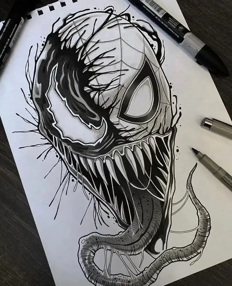 手绘 #毒液 #纹身 客人说喜欢毒液和皮卡丘 - 抖音