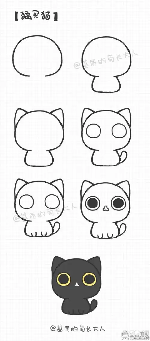 8种卡通简笔画小猫的画法教程