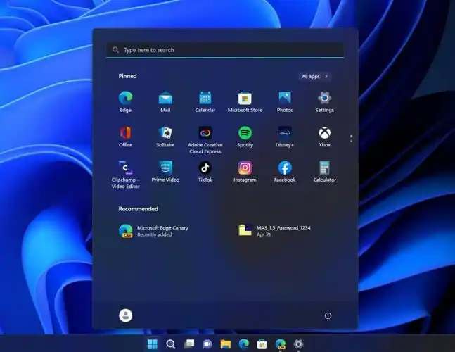 windows 11 start menu
