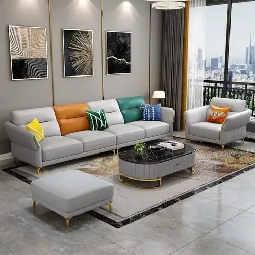 双虎家私官方轻奢真皮沙发三四人位创意撞色小户型客厅简约现代20