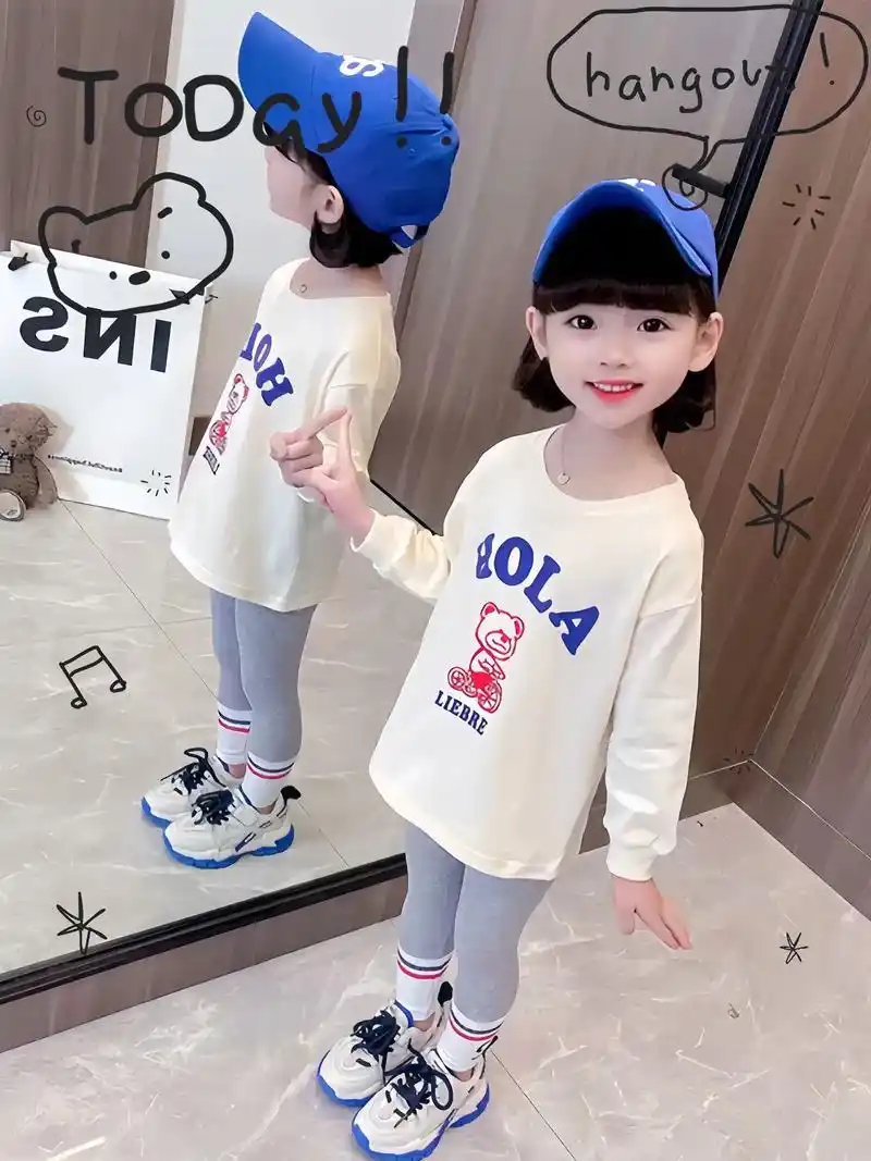 女童春季宝宝洋气棉柔软衣服儿童时髦休闲t恤两件套简直是太可爱啦!