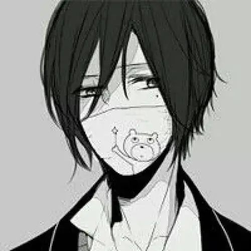 二次元 动漫 插图 男头 黑白 口罩