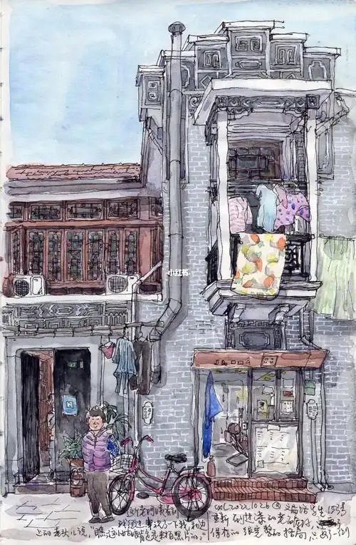 速写上海文庙路石库门