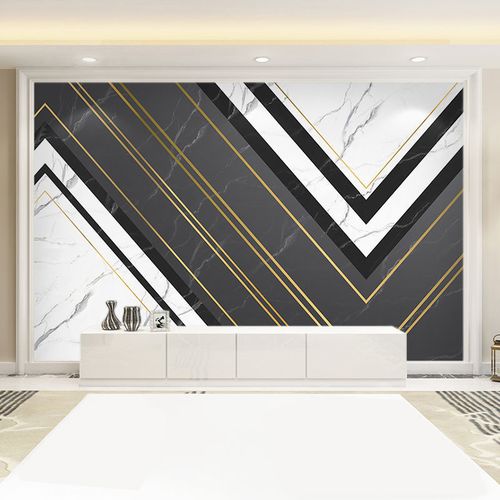 北欧电视背景墙壁纸现代简约客厅壁布轻奢风几何线条影视墙布壁画