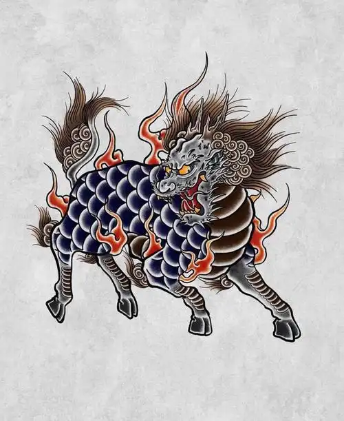 老传统麒麟纹身手稿