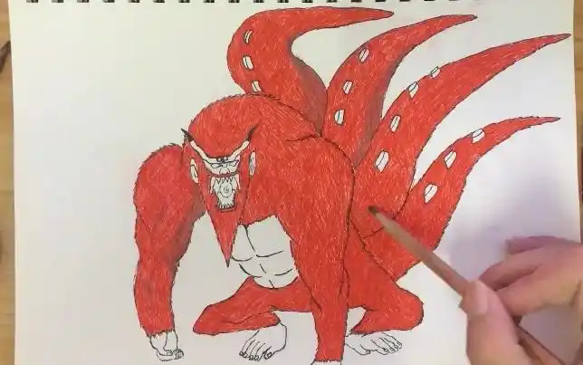 【玉米笔下的异兽13】火影忍者 四尾 铅笔画 水笔画 画画 过程 教学