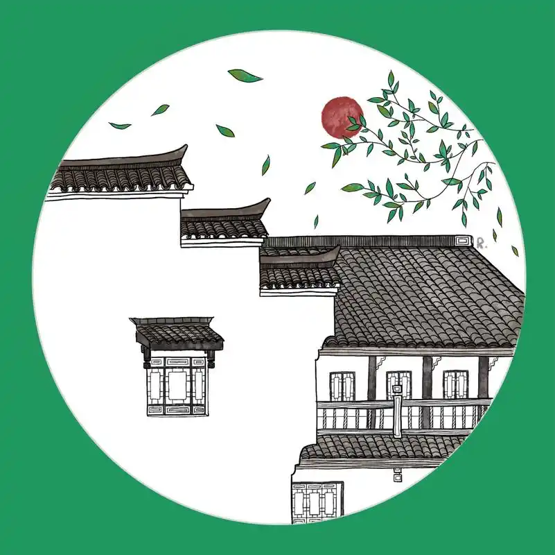 徽派建筑儿童画【步骤】马克笔·水彩·线描 在ipad上太容易放大去画