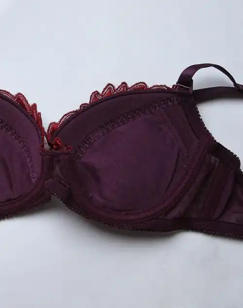 深豆沙色绣花浪漫3/4薄杯文胸
