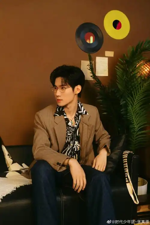 张真源棕色条纹西装