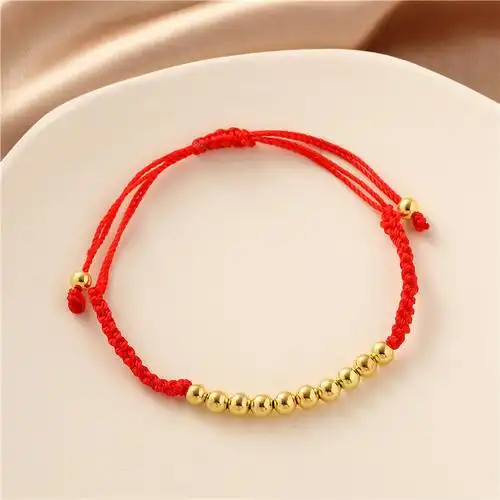 鼠年本命年手工编织红绳手链 沙金14k金小金珠珠手镯闺蜜礼品手绳