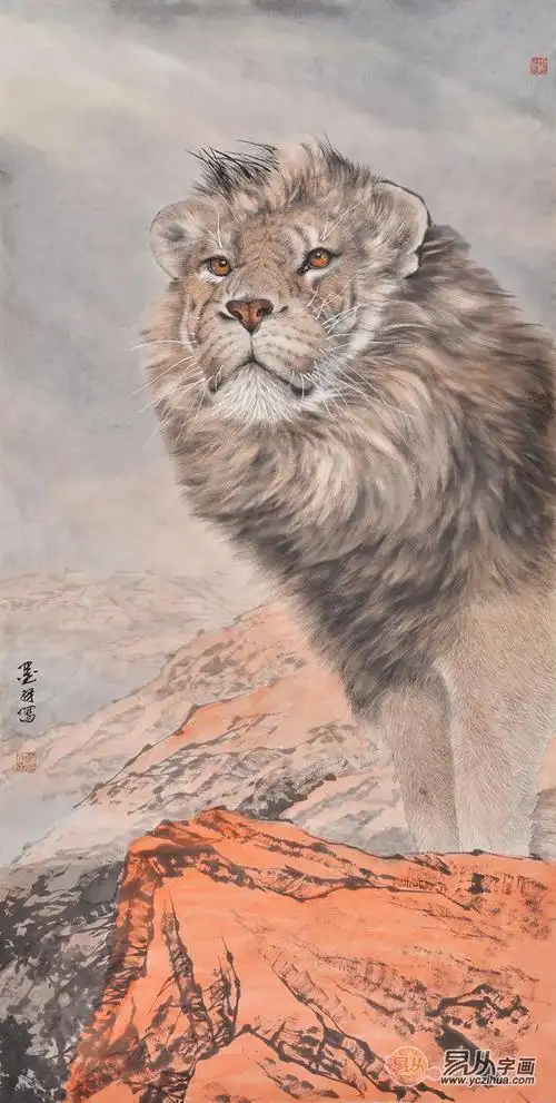 吉林美协曲展四尺竖幅国画狮子《王者之风》