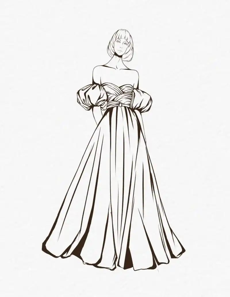 服装设计效果图线稿 | 时装画 🔍工具: ps  手绘屏 🔍笔刷:硬边缘