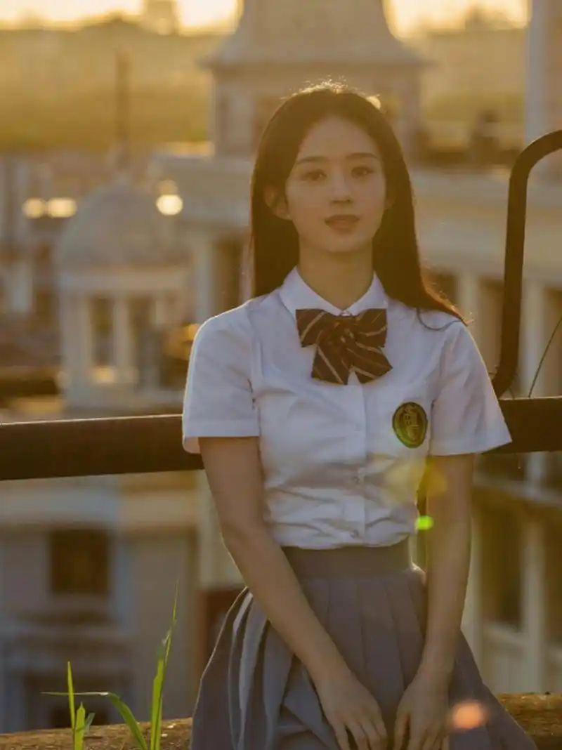 赵丽颖黑长直学院风好清纯.