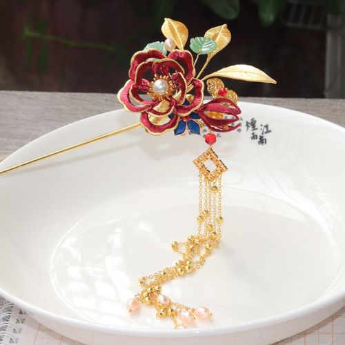 缠花汉服发饰春仔花描金发簪发钗古风成品流苏步摇头饰