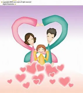 卡通人物插画-作爱心动作的幸福一家三口