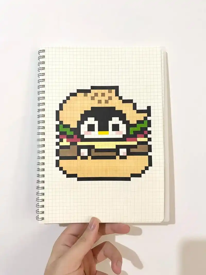 像素画:93企鹅汉堡薯条9293.网格本:b5 图纸:94泡 - 抖音