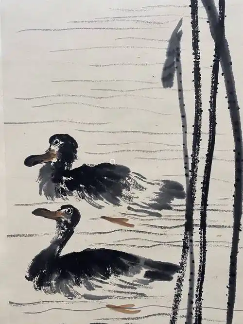 齐白石墨荷水鸭近现代