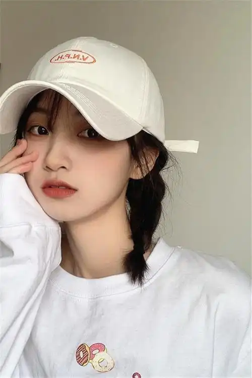 刺绣白色 鸭舌帽ins潮牌街头棒球帽 女韩版显脸小帽子 女夏天百搭潮